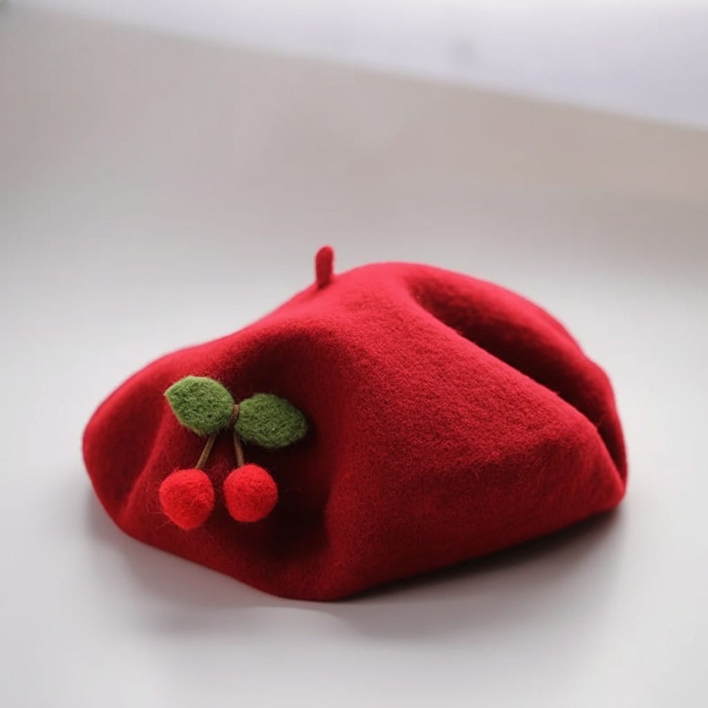 Le Comptoir du Chapeau Béret Basque Cerise Brodée Femme Hiver