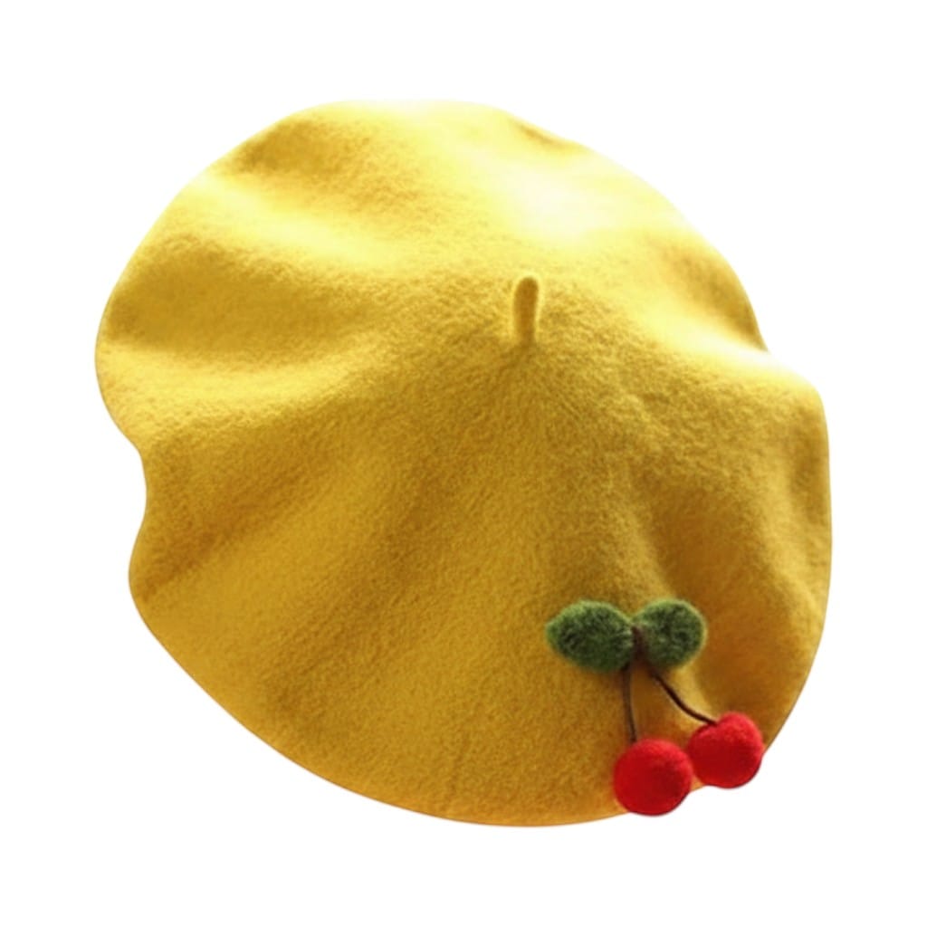 Le Comptoir du Chapeau Jaune Béret Basque Cerise Brodée Femme Hiver