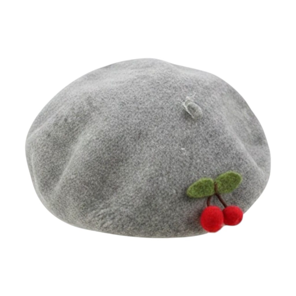 Le Comptoir du Chapeau Gris Béret Basque Cerise Brodée Femme Hiver