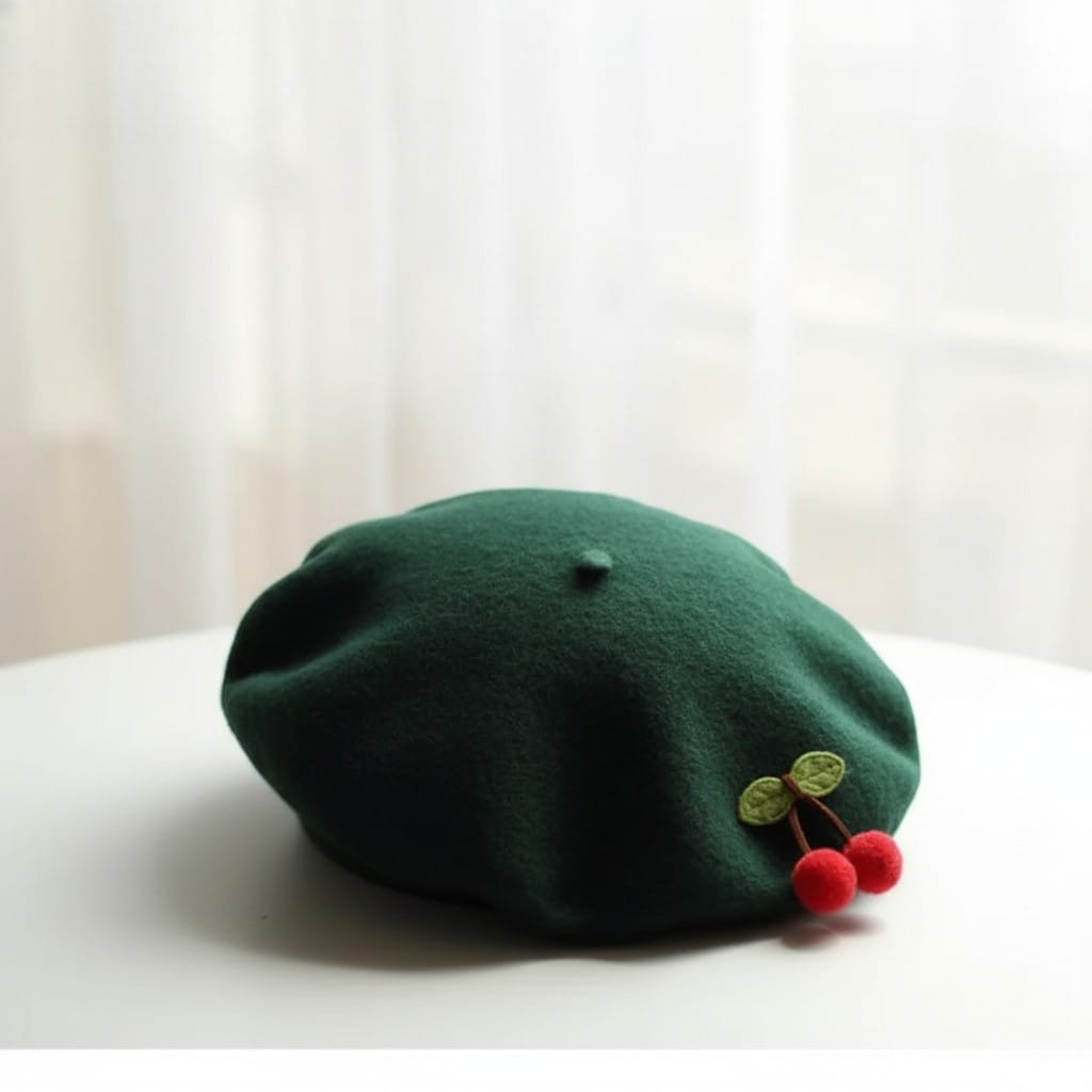 Le Comptoir du Chapeau Béret Basque Cerise Brodée Femme Hiver