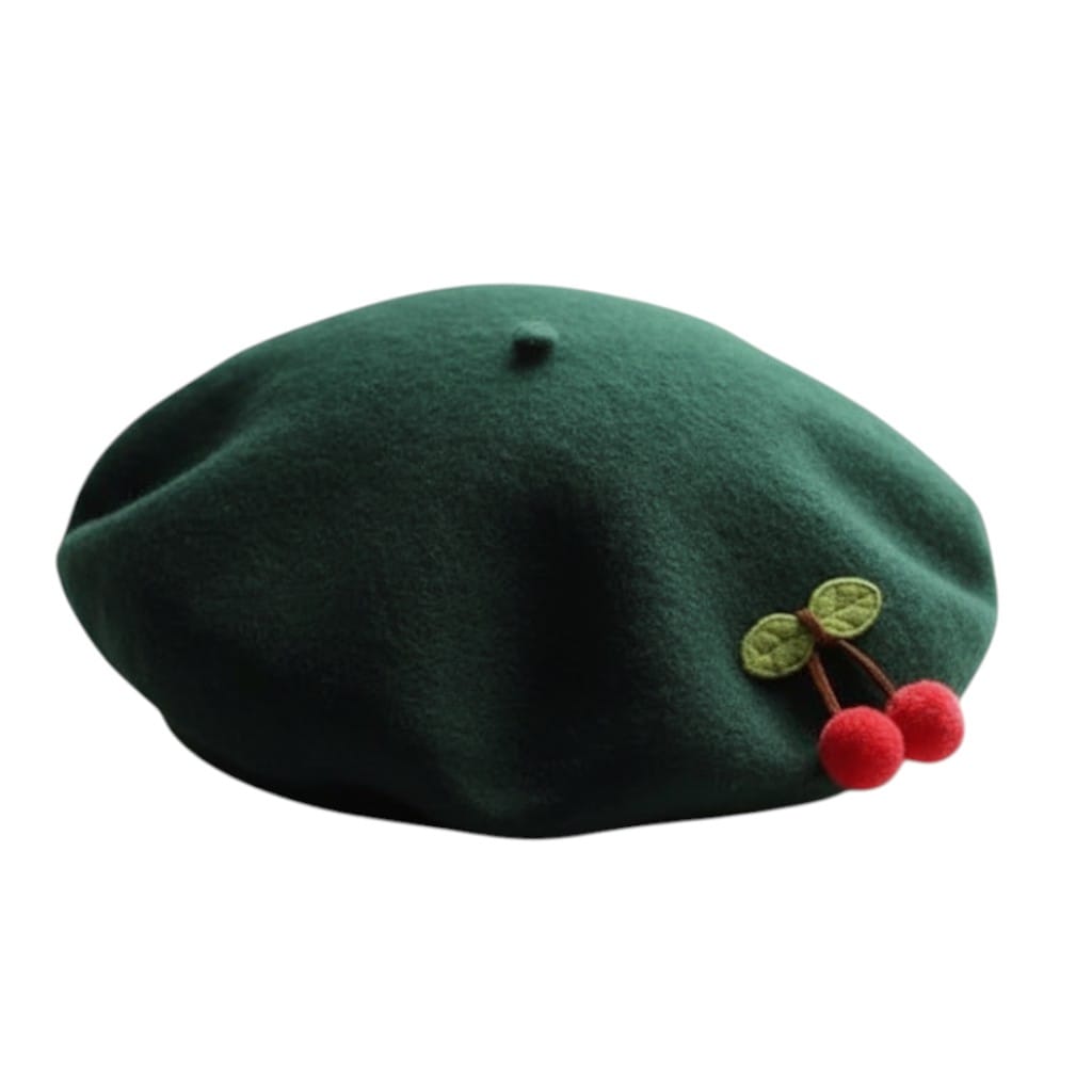 Le Comptoir du Chapeau Vert Béret Basque Cerise Brodée Femme Hiver