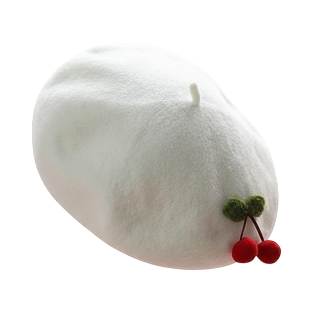 Le Comptoir du Chapeau Blanc Béret Basque Cerise Brodée Femme Hiver