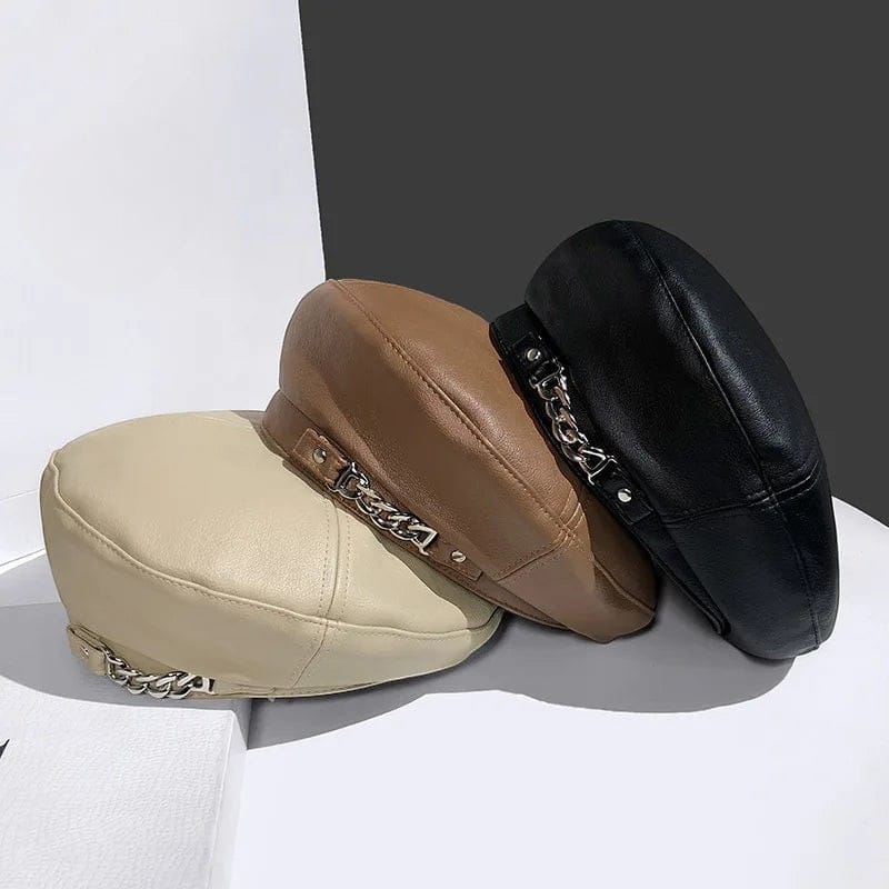 Le Comptoir du Chapeau Béret Cuir Chaîne Métal Punk