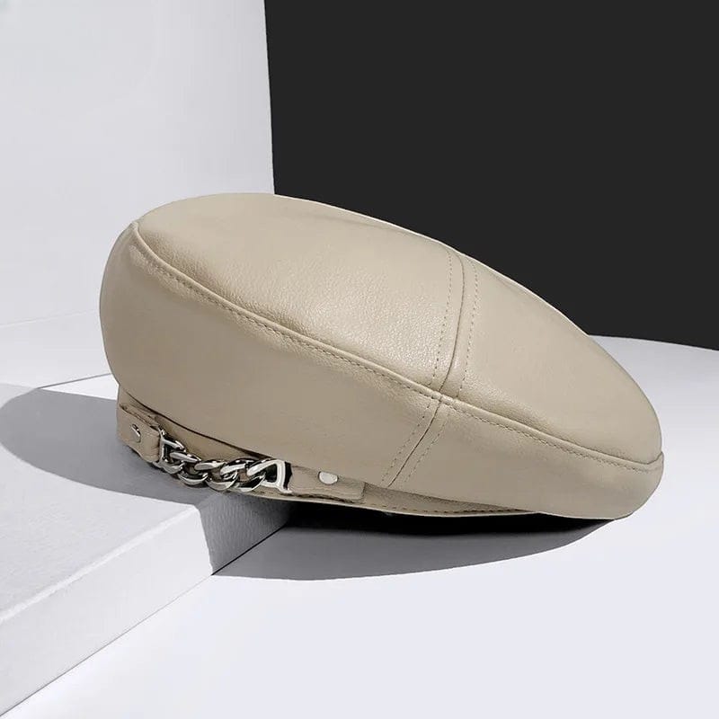Le Comptoir du Chapeau Béret Cuir Chaîne Métal Punk