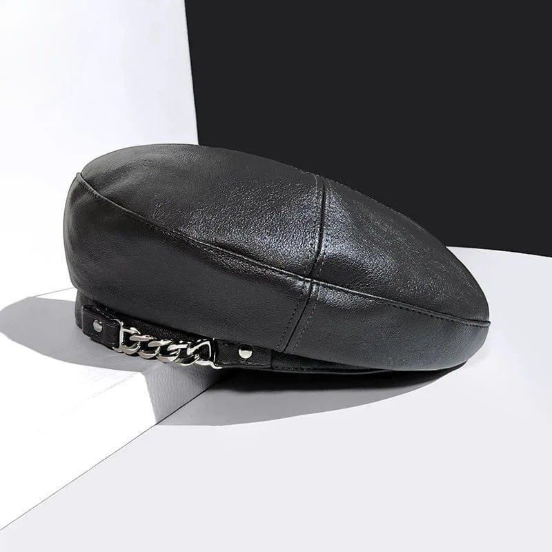 Le Comptoir du Chapeau Béret Cuir Chaîne Métal Punk
