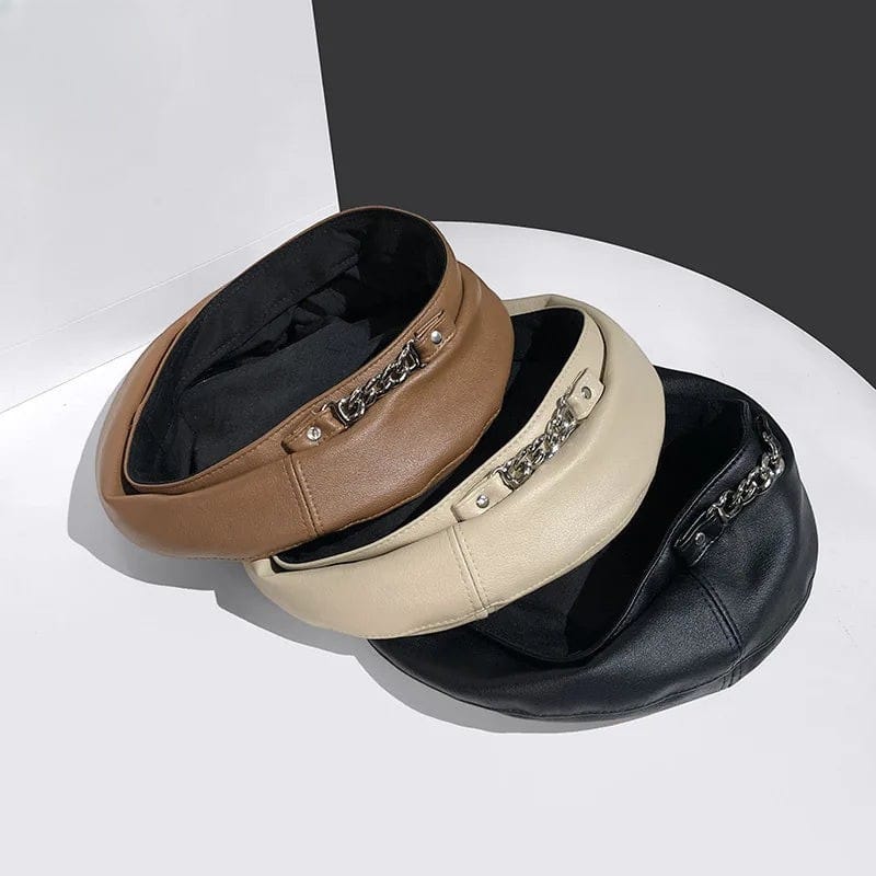 Le Comptoir du Chapeau Béret Cuir Chaîne Métal Punk