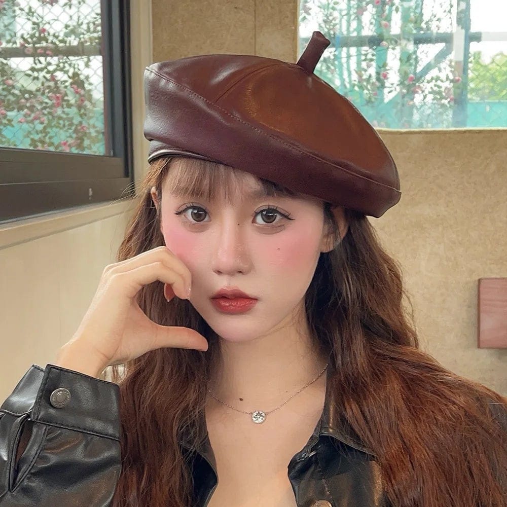 Le Comptoir du Chapeau Béret Cuir PU Femme Vintage Hiver