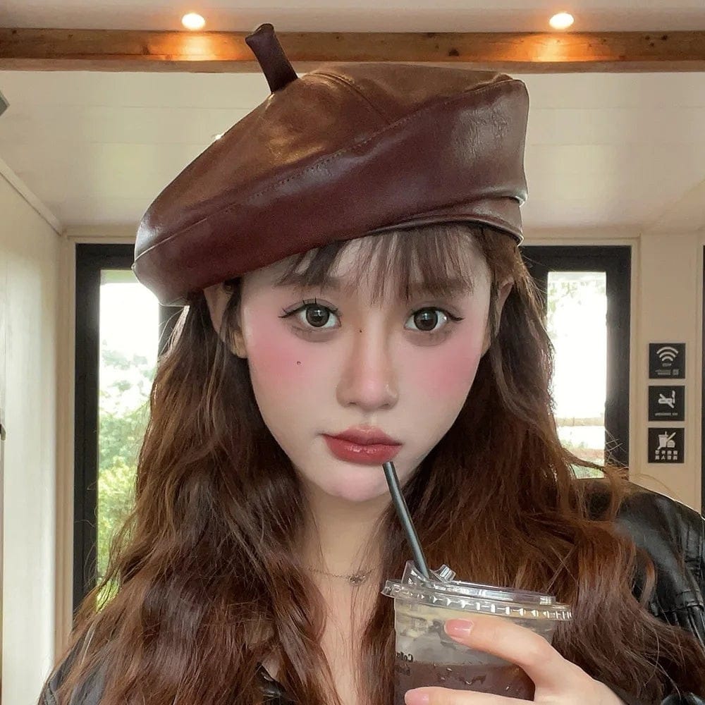 Le Comptoir du Chapeau Béret Cuir PU Femme Vintage Hiver