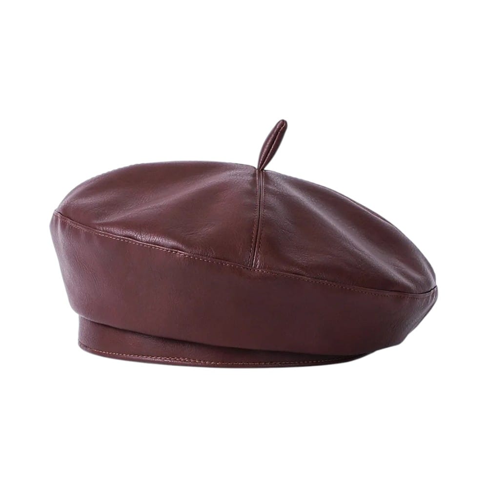 Le Comptoir du Chapeau Marron / 56-58 cm Béret Cuir PU Femme Vintage Hiver