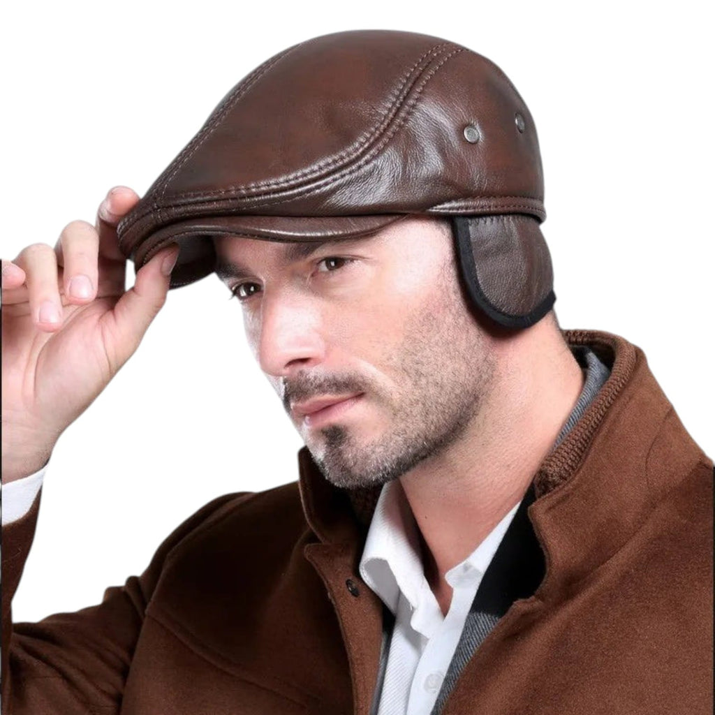 Le Comptoir du Chapeau Béret Cuir Véritable Protège-Oreilles Homme