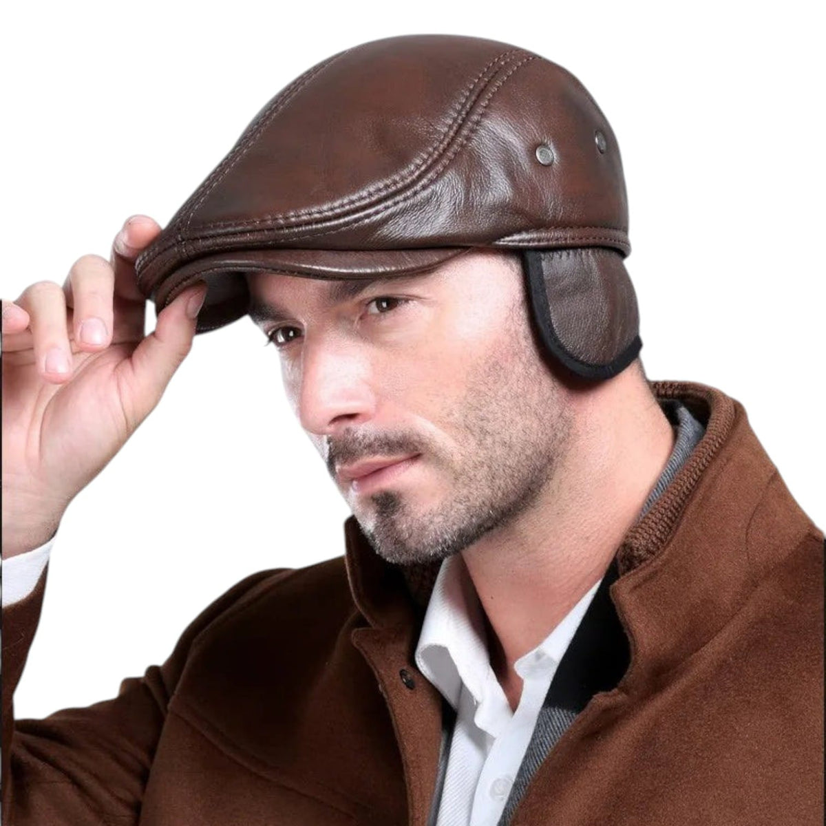 Le Comptoir du Chapeau Béret Cuir Véritable Protège-Oreilles Homme