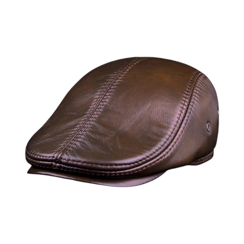 Le Comptoir du Chapeau Marron / L 55-56 cm Béret Cuir Véritable Protège-Oreilles Homme