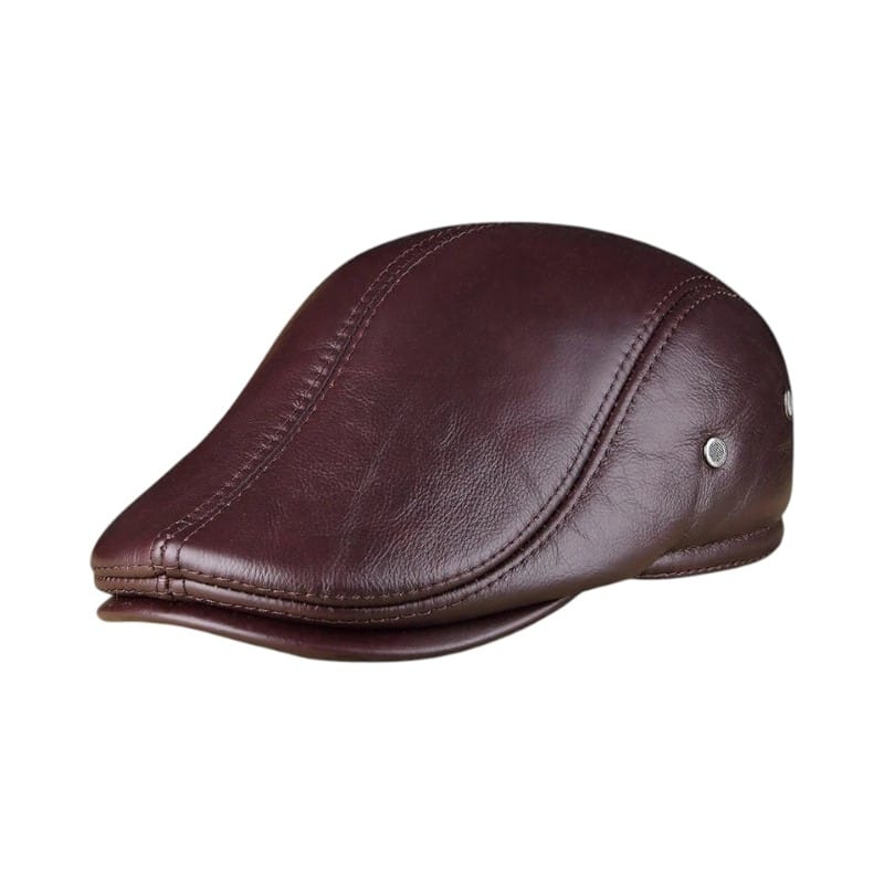 Le Comptoir du Chapeau Bordeaux / L 55-56 cm Béret Cuir Véritable Protège-Oreilles Homme