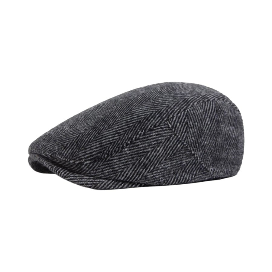 Le Comptoir du Chapeau Gris Béret Herringbone Grande Double Boutonnage