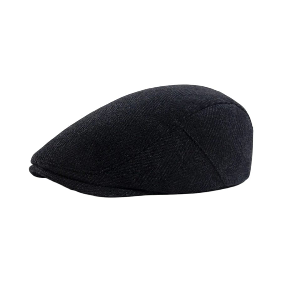 Le Comptoir du Chapeau Noir Béret Herringbone Grande Double Boutonnage