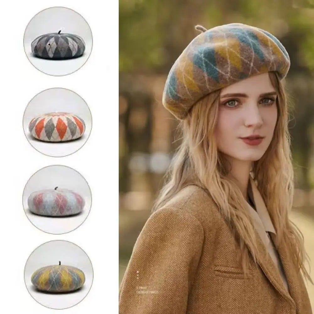 Le Comptoir du Chapeau Béret Laine Artiste Carreaux Cachemire