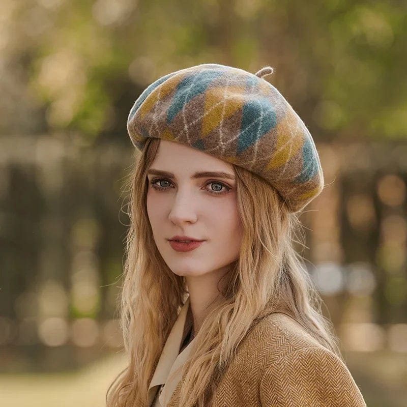 Le Comptoir du Chapeau Béret Laine Artiste Carreaux Cachemire