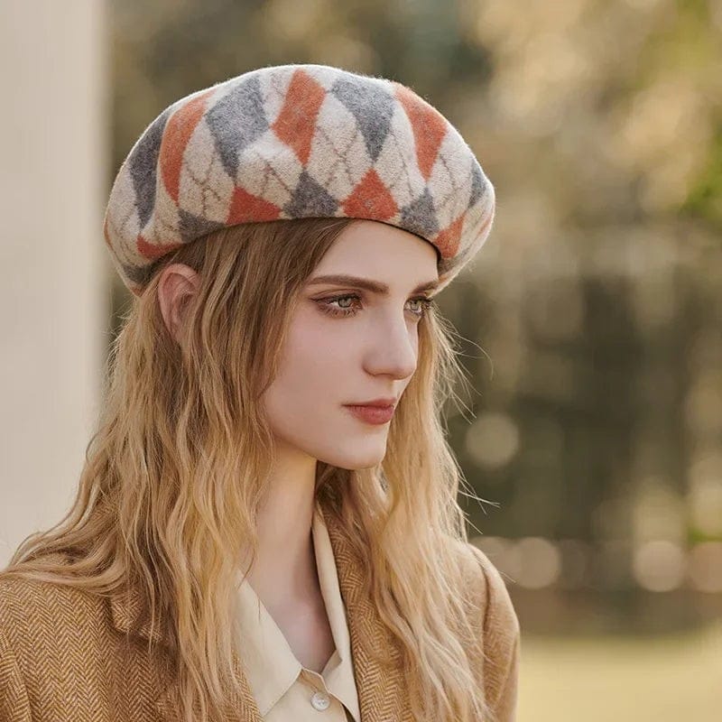 Le Comptoir du Chapeau Béret Laine Artiste Carreaux Cachemire