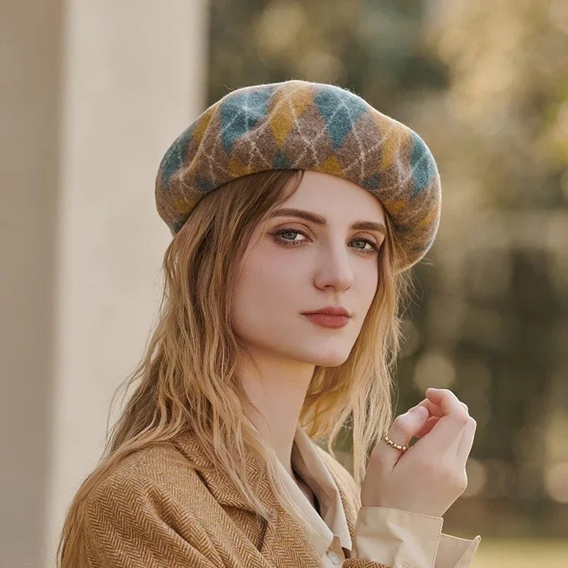 Le Comptoir du Chapeau Béret Laine Artiste Carreaux Cachemire