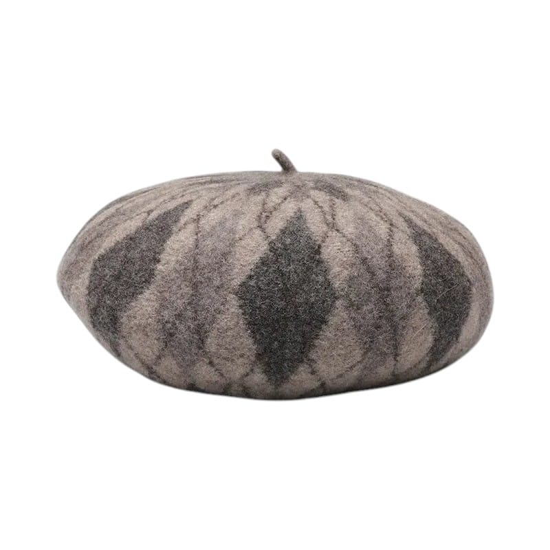 Le Comptoir du Chapeau Gris Béret Laine Artiste Carreaux Cachemire