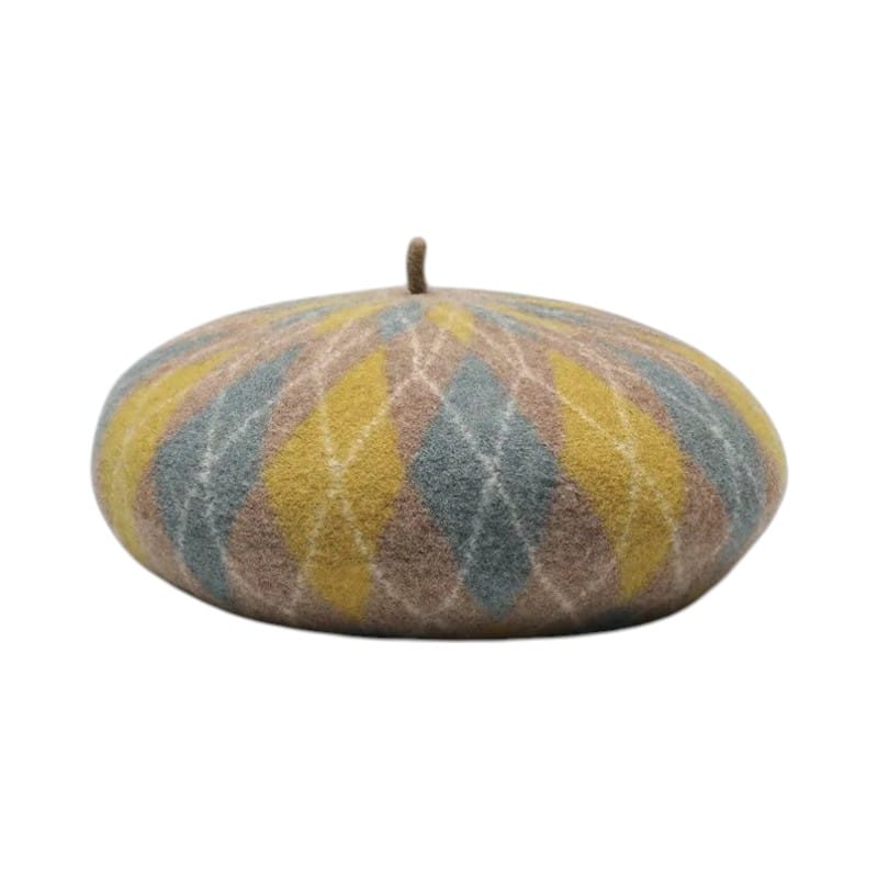 Le Comptoir du Chapeau Jaune Béret Laine Artiste Carreaux Cachemire