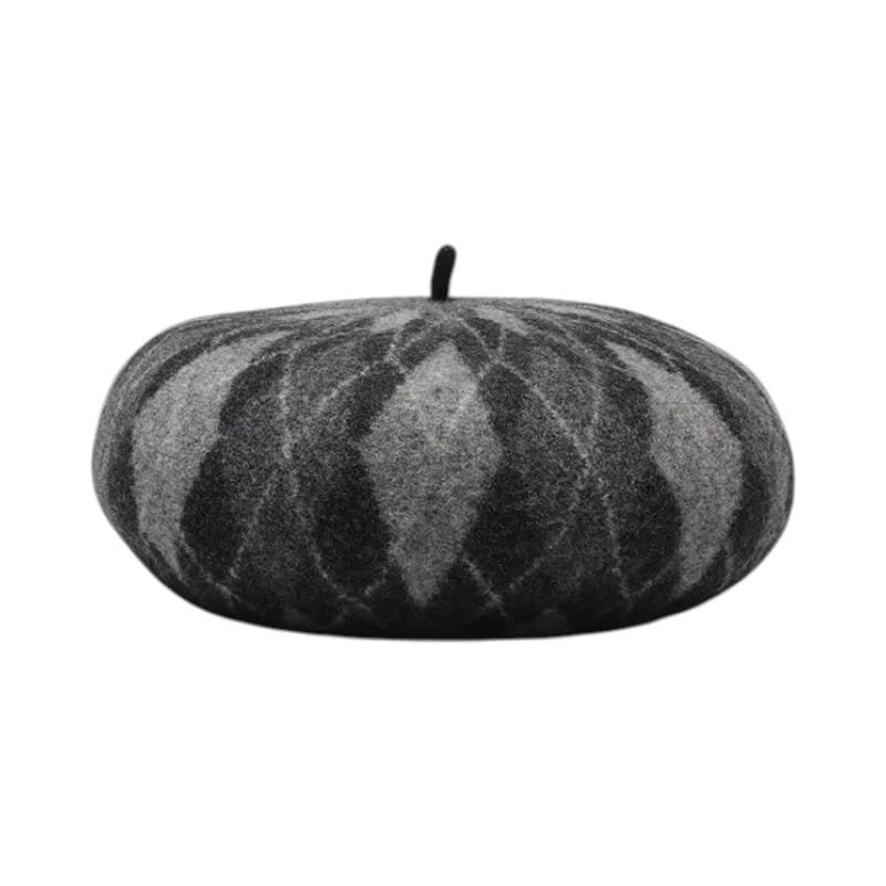 Le Comptoir du Chapeau Noir Béret Laine Artiste Carreaux Cachemire