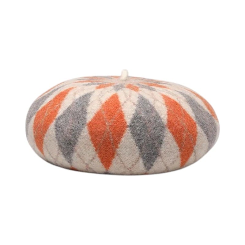 Le Comptoir du Chapeau Orange Béret Laine Artiste Carreaux Cachemire Image