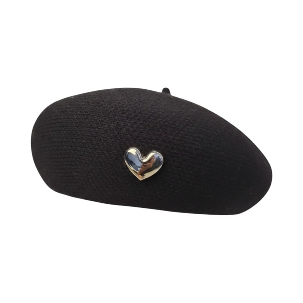 Le Comptoir du Chapeau Noir Béret Laine Femme Motifs Brodés