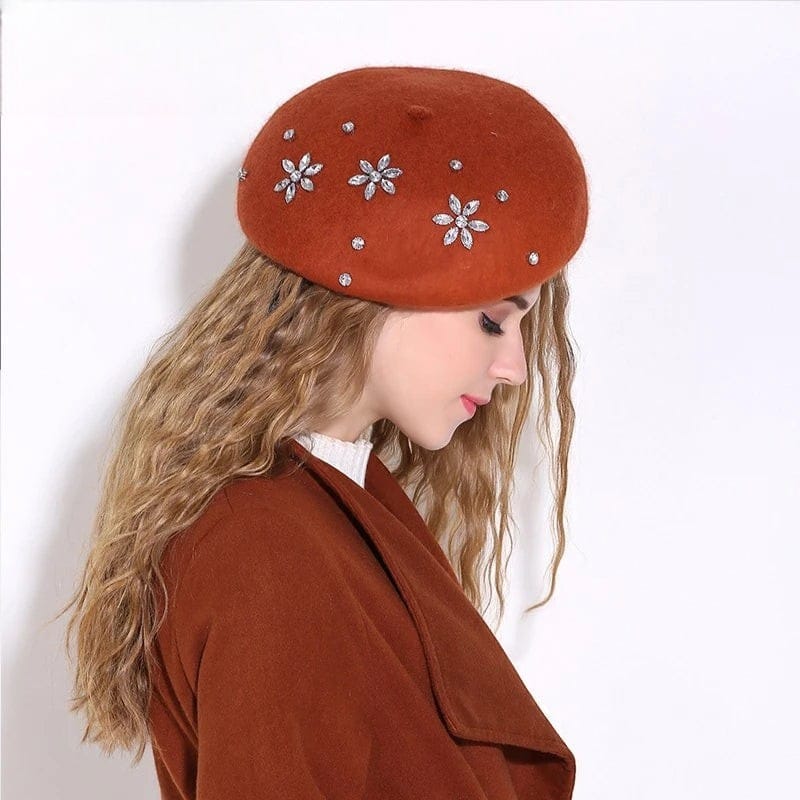 Le Comptoir du Chapeau Béret Laine Femme Strass Décoratif