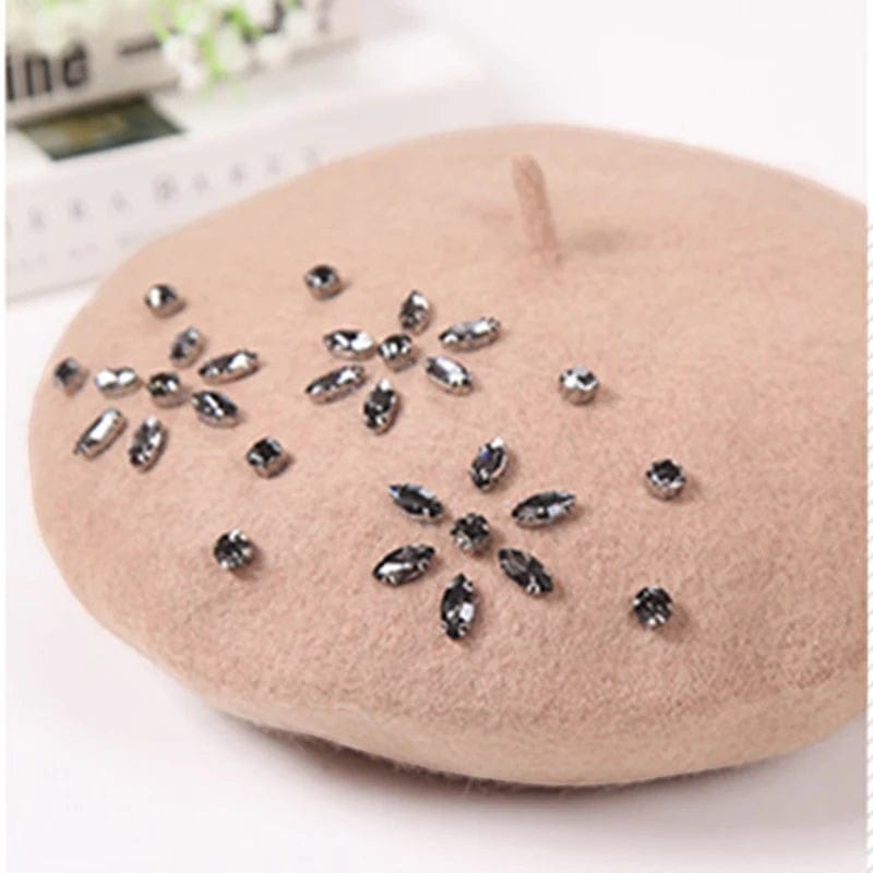 Le Comptoir du Chapeau Béret Laine Femme Strass Décoratif