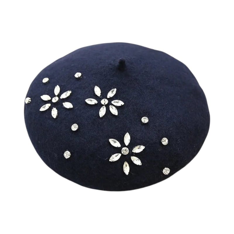 Le Comptoir du Chapeau Marine Béret Laine Femme Strass Décoratif