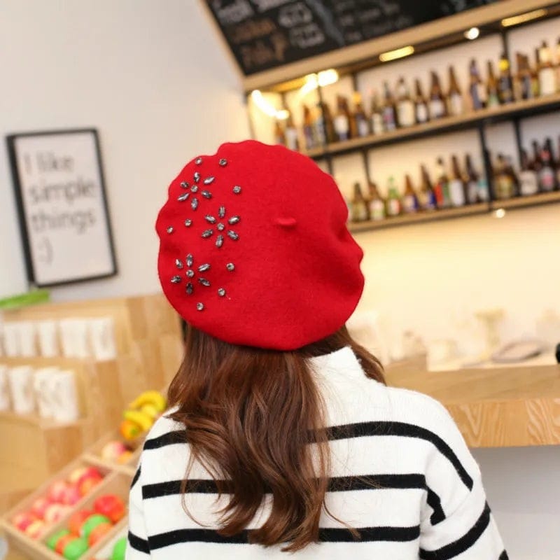 Le Comptoir du Chapeau Béret Laine Femme Strass Décoratif