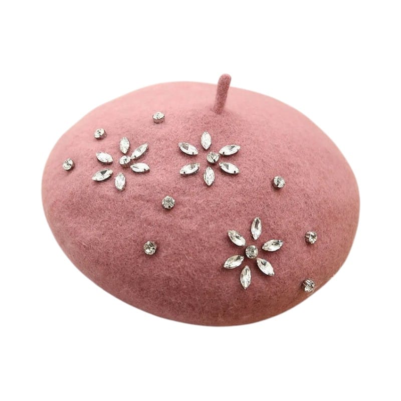 Le Comptoir du Chapeau Rose Béret Laine Femme Strass Décoratif