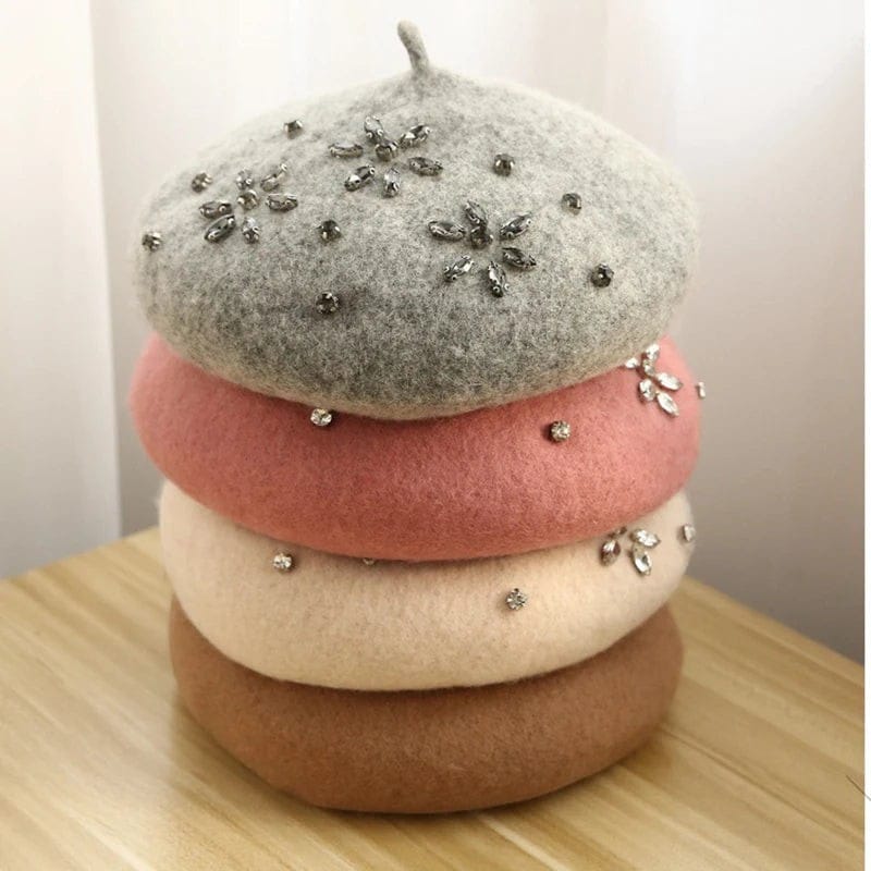 Le Comptoir du Chapeau Béret Laine Femme Strass Décoratif
