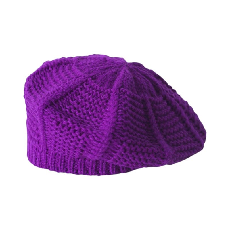 Le Comptoir du Chapeau Violet Foncé Béret Tricoté Couleur Unie Femme