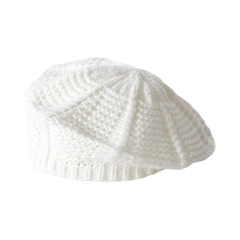 Le Comptoir du Chapeau Blanc Béret Tricoté Couleur Unie Femme