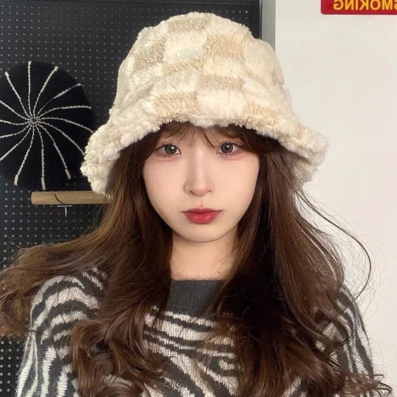Le Comptoir du Chapeau Bob Agneau Quadrillé Velours Chaud Femme