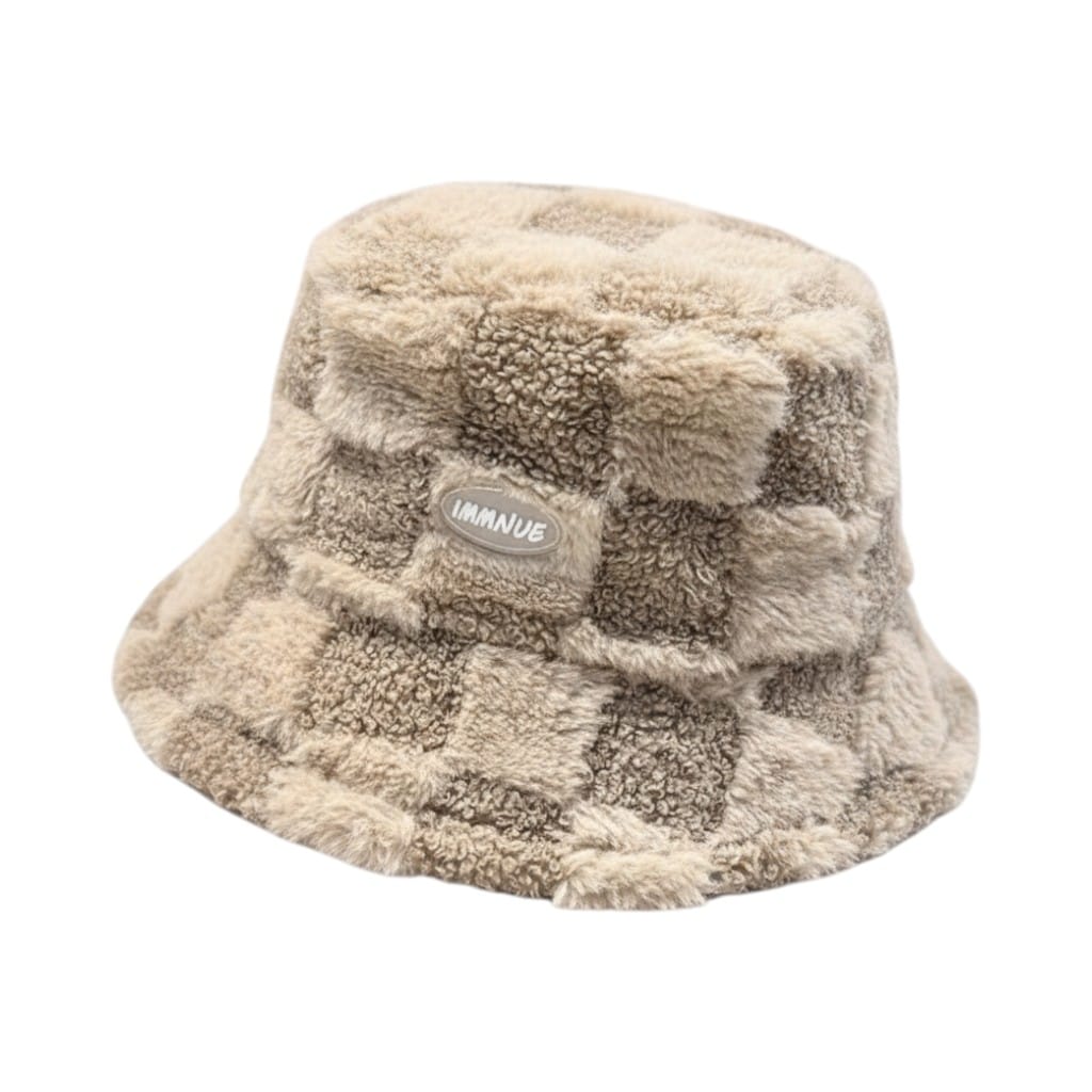 Le Comptoir du Chapeau Marron Clair Bob Agneau Quadrillé Velours Chaud Femme