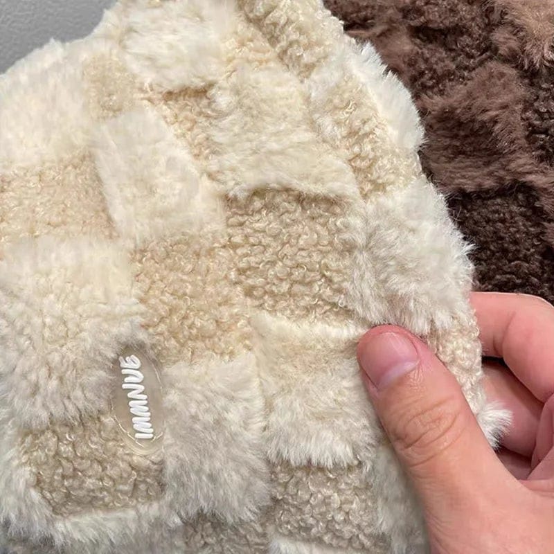 Le Comptoir du Chapeau Bob Agneau Quadrillé Velours Chaud Femme