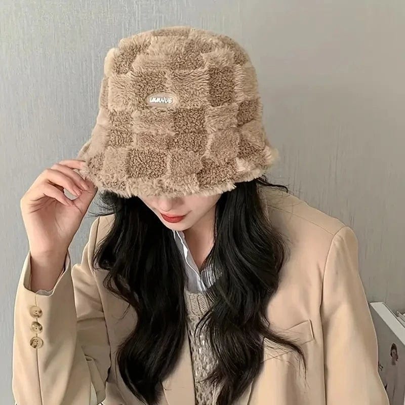 Le Comptoir du Chapeau Bob Agneau Quadrillé Velours Chaud Femme