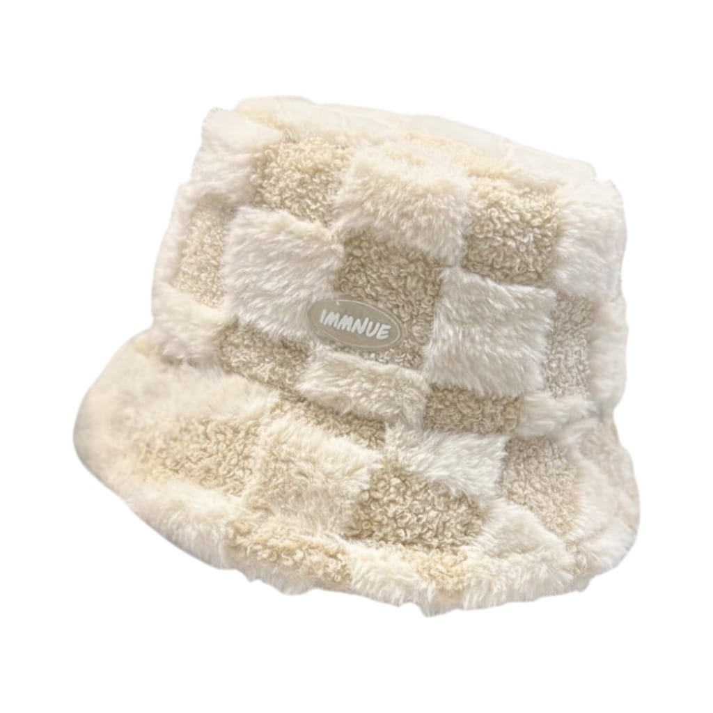 Le Comptoir du Chapeau Beige Bob Agneau Quadrillé Velours Chaud Femme