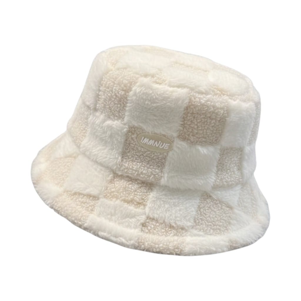Le Comptoir du Chapeau Blanc Bob Agneau Quadrillé Velours Chaud Femme