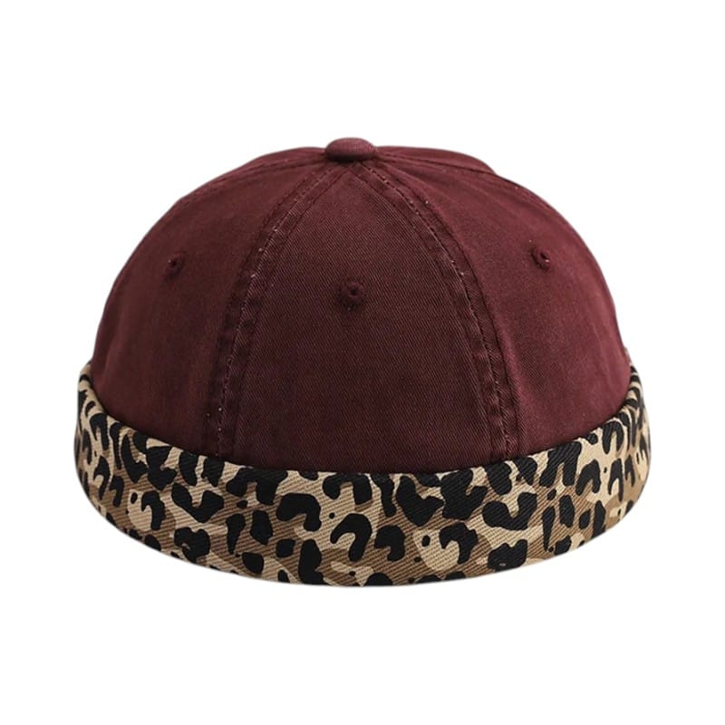 Le Comptoir du Chapeau Bordeaux Bonnet Docker Léopard Vintage