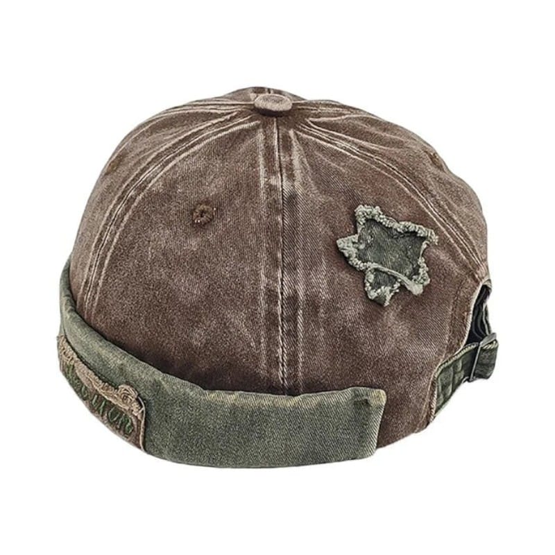Le Comptoir du Chapeau Marron Bonnet Docker Vintage Étoile Lavé