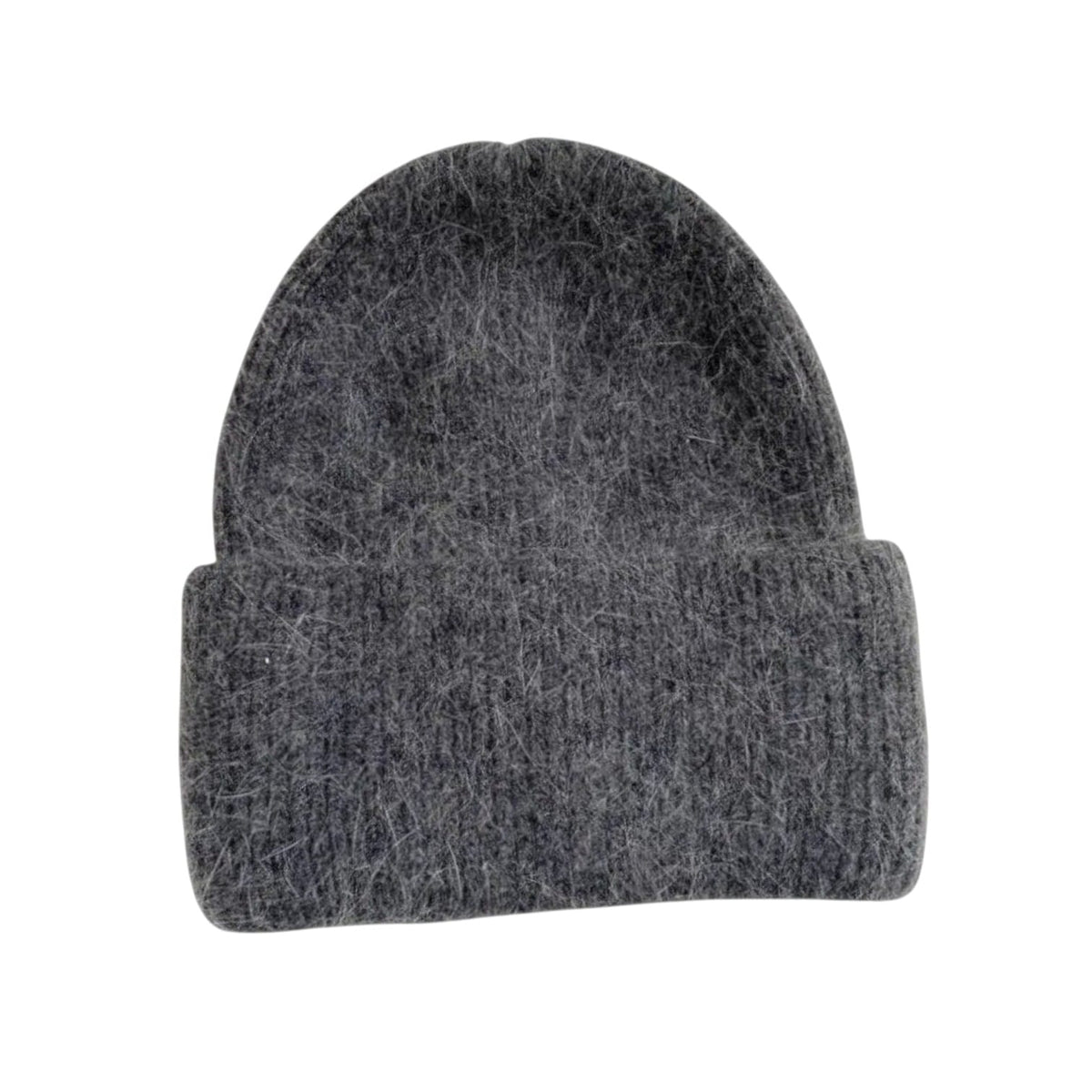 Le Comptoir du Chapeau Gris Foncé Bonnet Laine Angora Fourrure Hiver