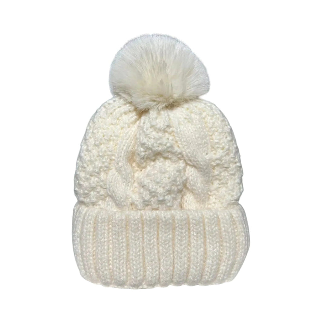 Le Comptoir du Chapeau Beige Bonnet Pompom Fourrure Torsadé Hiver