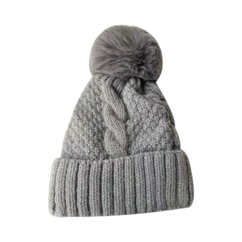 Le Comptoir du Chapeau Gris Bonnet Pompom Fourrure Torsadé Hiver