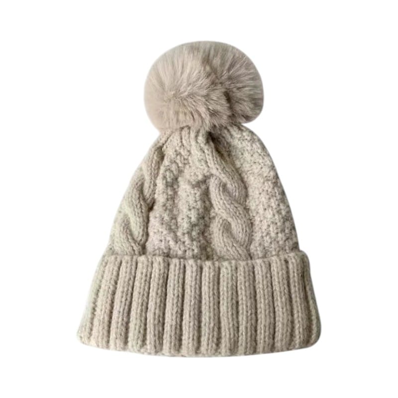 Le Comptoir du Chapeau Marron Clair Bonnet Pompom Fourrure Torsadé Hiver
