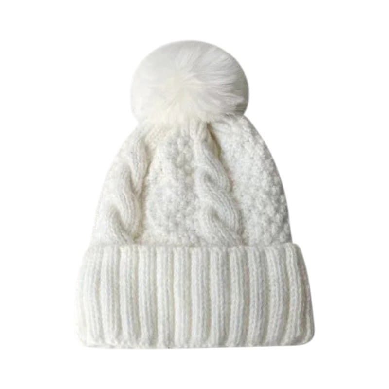 Le Comptoir du Chapeau Blanc Bonnet Pompom Fourrure Torsadé Hiver