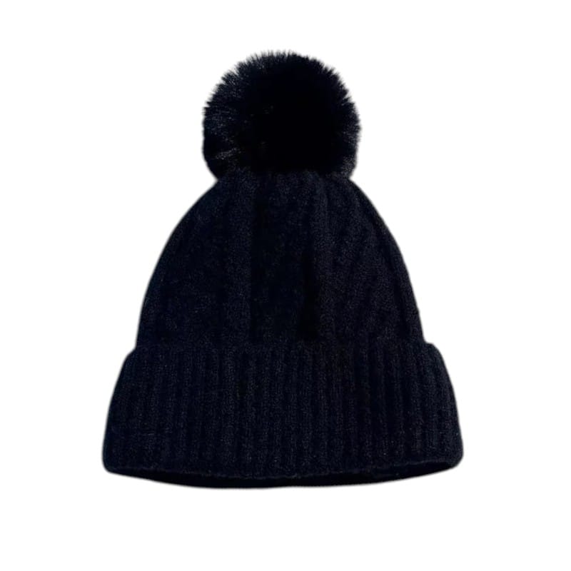 Le Comptoir du Chapeau Noir Bonnet Pompom Fourrure Torsadé Hiver